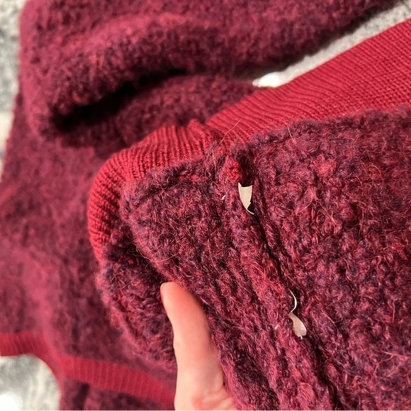 J. Crew Boucle Burgundy Red Boucle V Neck Sweater - Picture 5 of 15